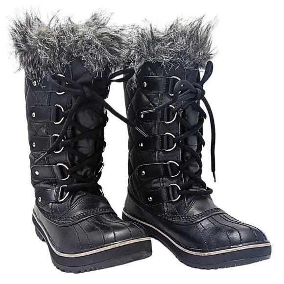 NWOT SOREL Tofino Black Waterproof Quilted Round Toe Lace Up Snow Boots Sz 6.5 - Picture 1 of 10